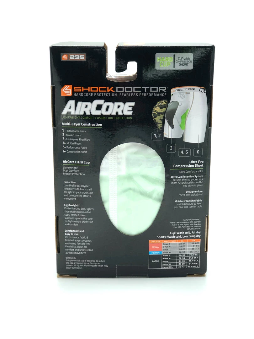 Shock Doctor White Compression Short With AirCore Hard Cup - Boys 4 Shock Doctor White Compression Short With AirCore Hard Cup - Boys